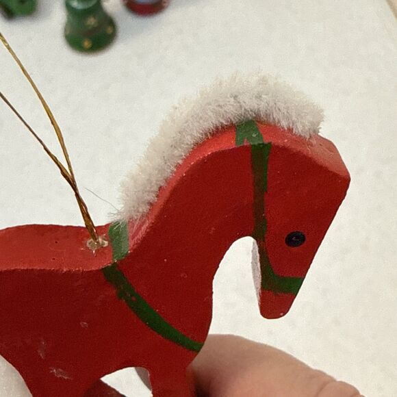 Vtg Wooden Christmas Ornament 8 Lot Rocking Horse Nutcracker Bell Bear Tree - Picture 16 of 16